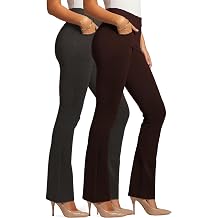 Conceited 2-Pack Stretch Slacks for Women - Wear to Work - Bootcut Dress Pants with Pockets - Charcoal, Brown - Medium