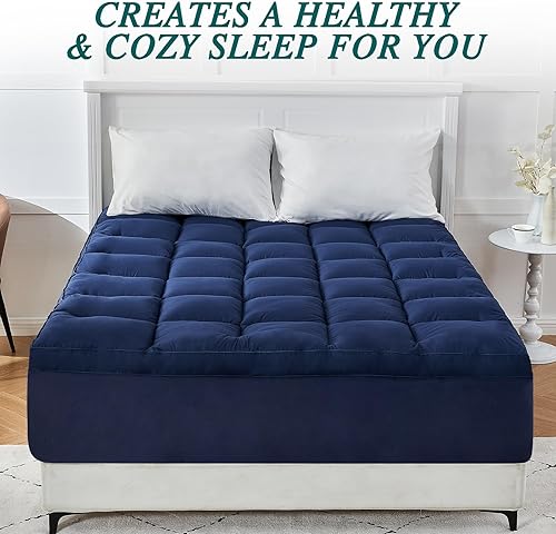 Miniatura 6 de CYMULA Cubrecolchón tamaño matrimonial, funda de almohadilla refrescante, parte superior de almohada extra gruesa con bolsillos profundos elásticos