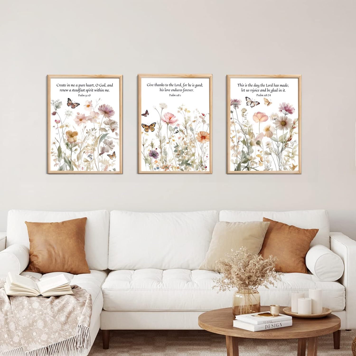 3Pcs Wildflower Bible Verse Wall Art Butterflies And Flowers Posters Prints Bible Verses Picture Painting For Nursery Living Room Bedroom Girls Room Home Decorations 16x24in Unframed