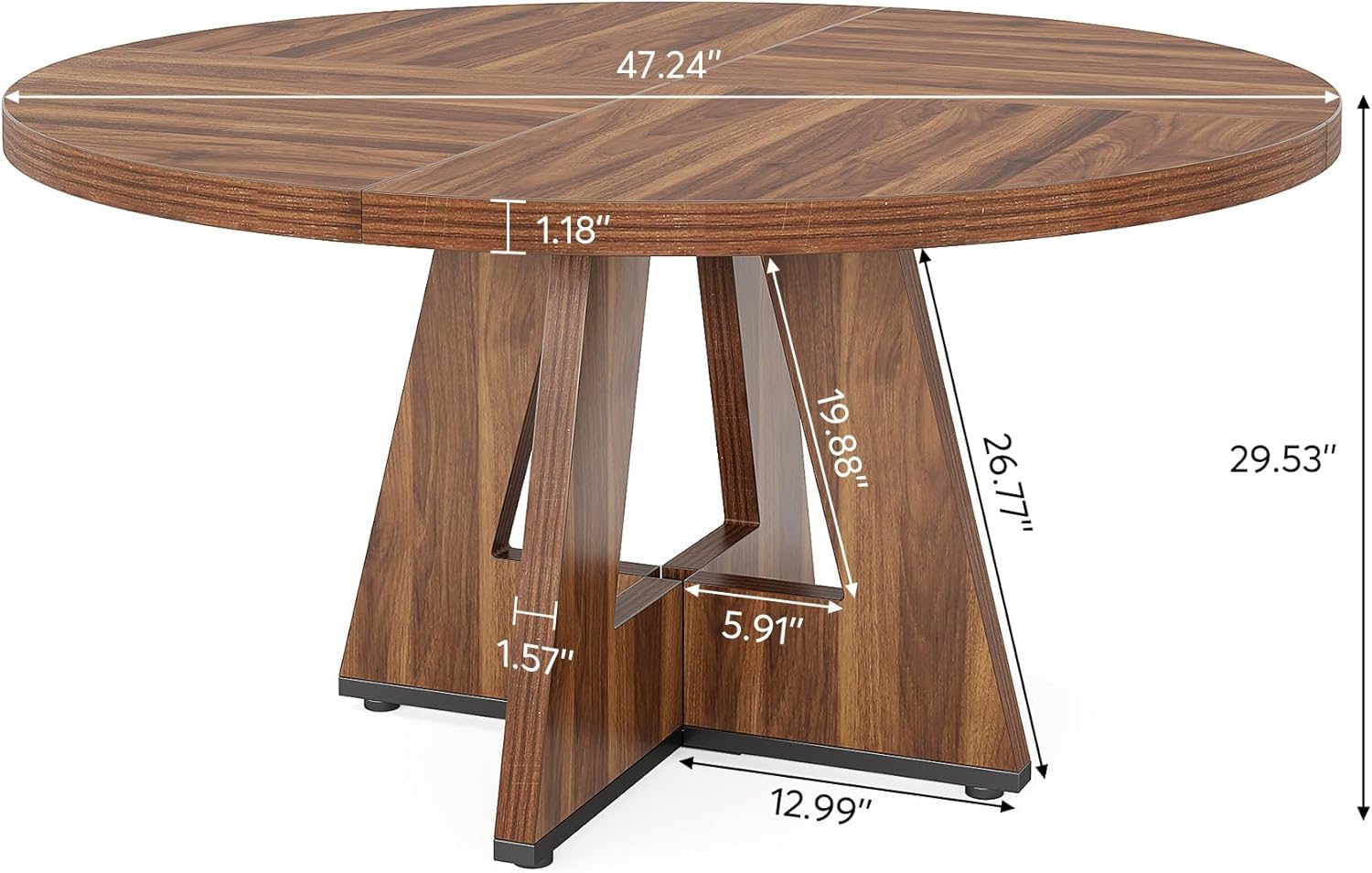 Lailang 120 cm - Mesa de comedor, muebles de salón, mesa de cocina, mesa de comedor de madera, mesa para reuniones de oficina, 120 x 120 x 75 cm, marrón rústico
