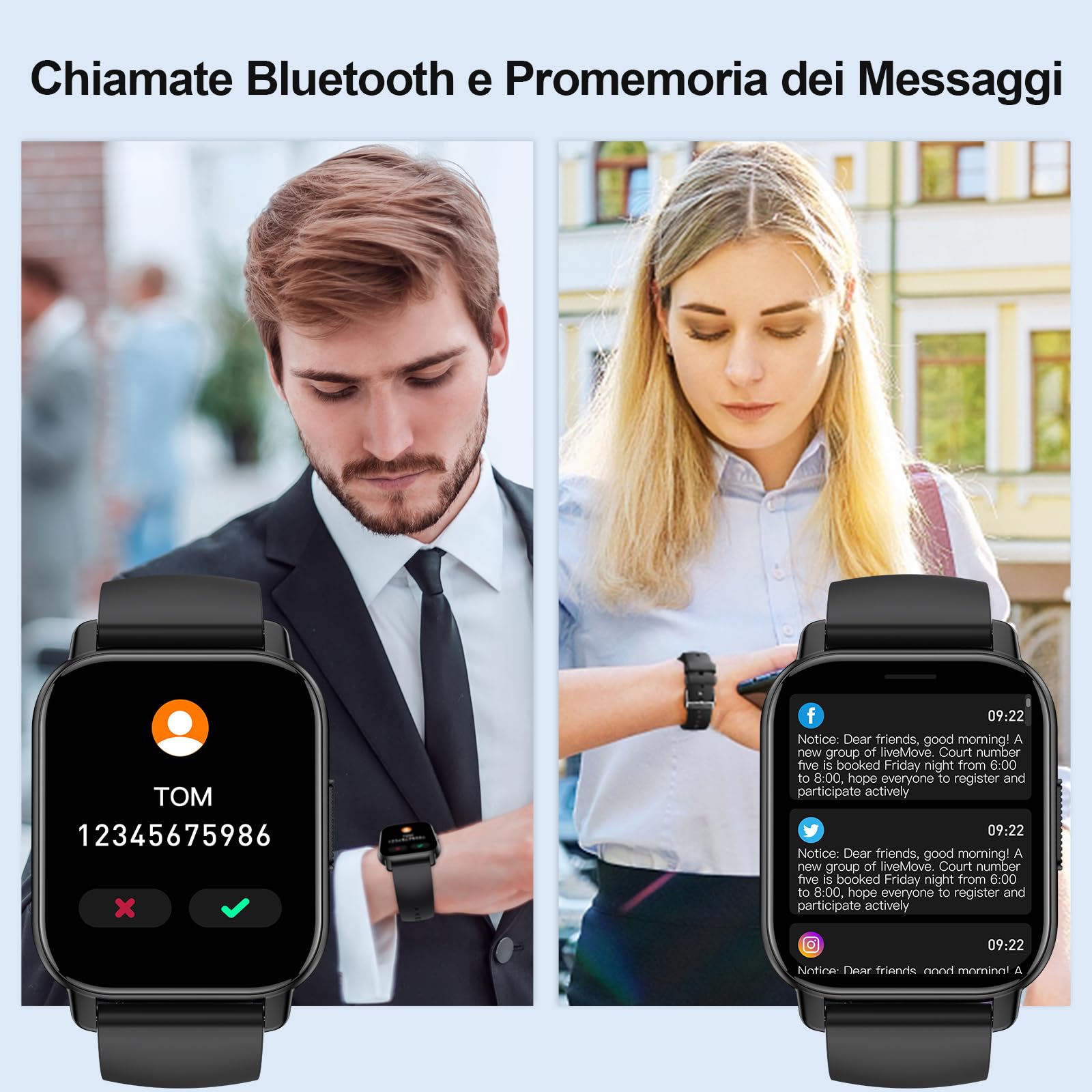 Smartwatch Uomo Donna, 1.85"Orologio Smartwatch con Effettua/Risposta Chiamate,112+ Sportive Smart Watch con Sonno/Cardiofrequenzimetro/Contapassi, Impermeabil IP68 Orologio Fitness per iOS Android