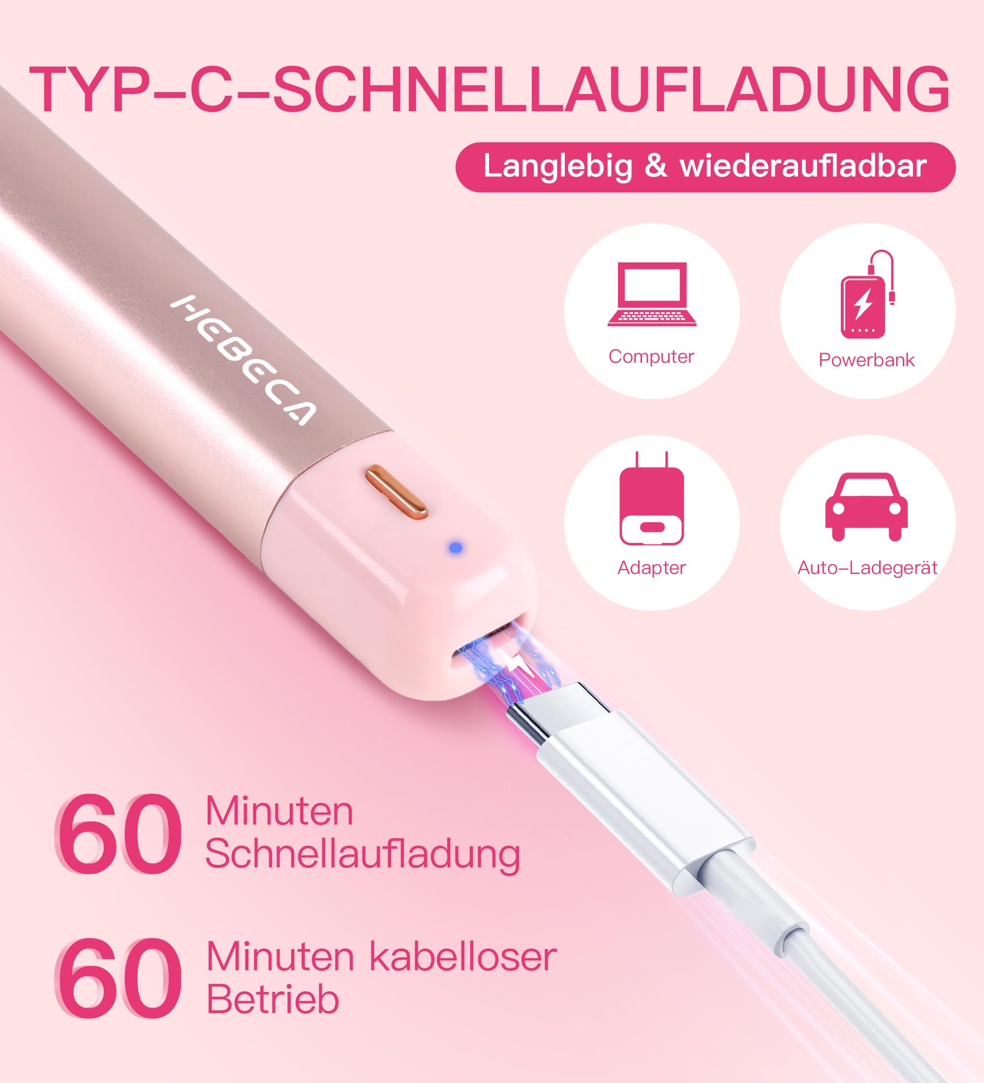 Nasenhaarschneider für Frauen, 3-in-1 Gesichtshaarentfernungstrimmer, wasserdicht, tragbar, wiederaufladbar über USB, mit Reisetasche