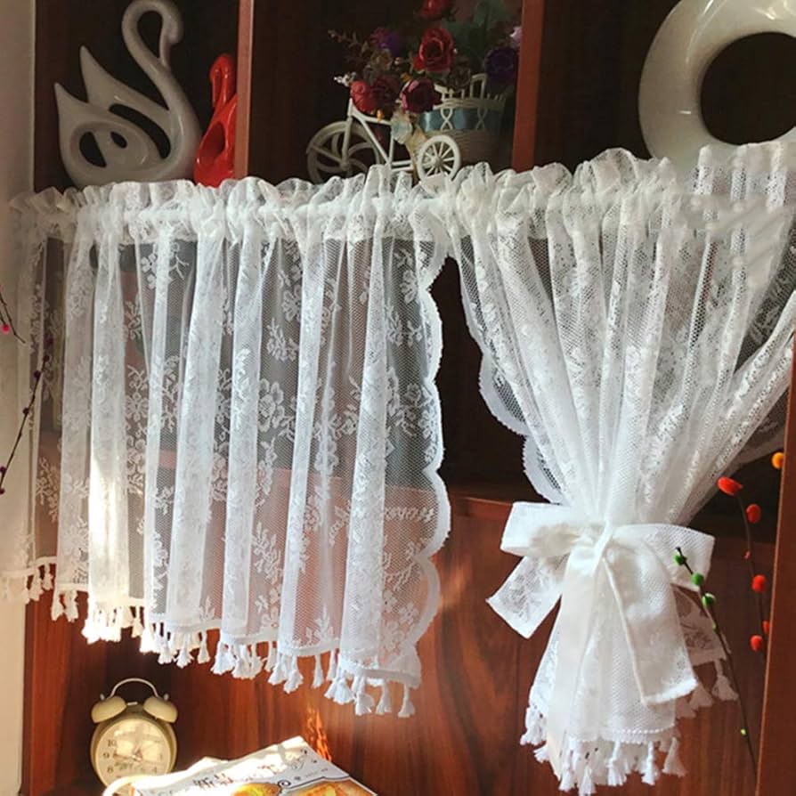 Amazon｜ダブル-層 レース 半分-カーテン,白いレース キッチン