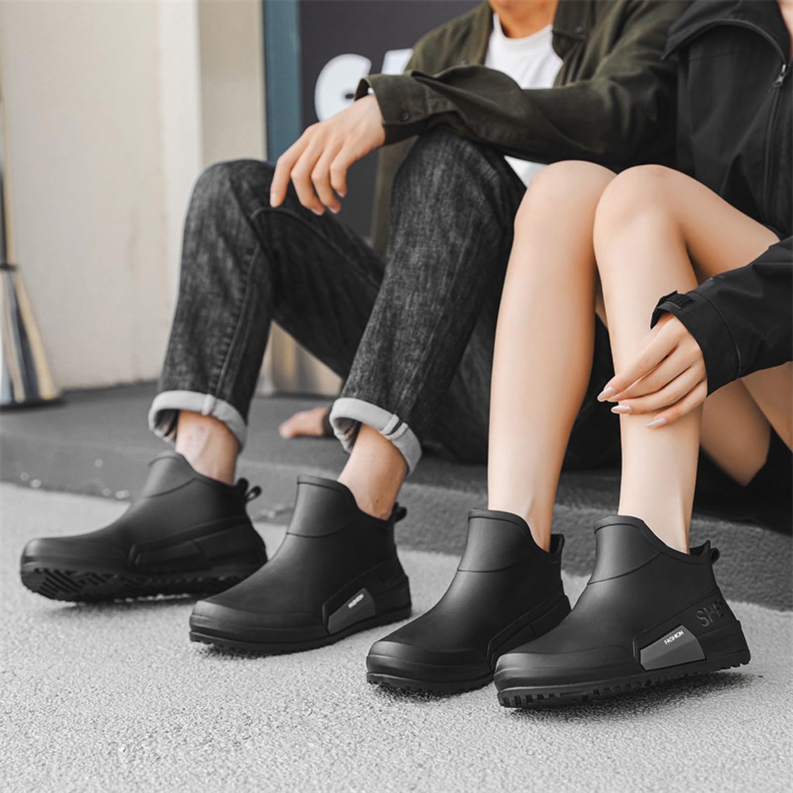 riou Botas De Agua Mujer Cortas Moda Flexible Antideslizante Zapatos Jardin Botines Goma Impermeables
