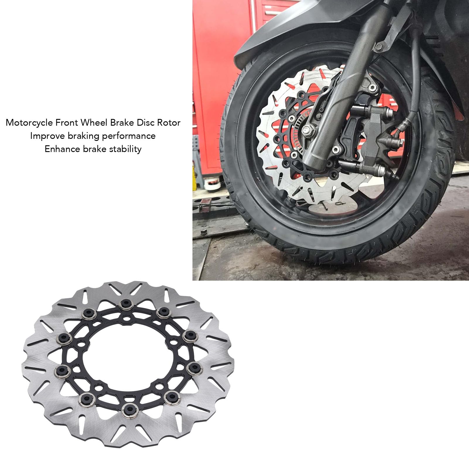 Ausla Disco Freno Anteriore per Moto, Diametro 300mm, Disco Freno Flottante in Acciaio Inossidabile CNC per ADV350 2017 2025 (BLACK)