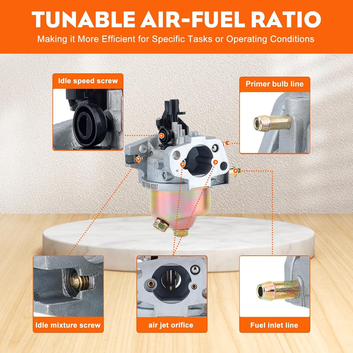 Hipa 951-05221 Carburetor for 21" 5.0 hp powermate Tiller for Yard Machines 140cc carb 11A-02SB700 11A-B0S570 Troy-Bilt Cub-Cad Craftsman Ryobi With Air Filter Replace 651-05221 951-10881 751-10881
