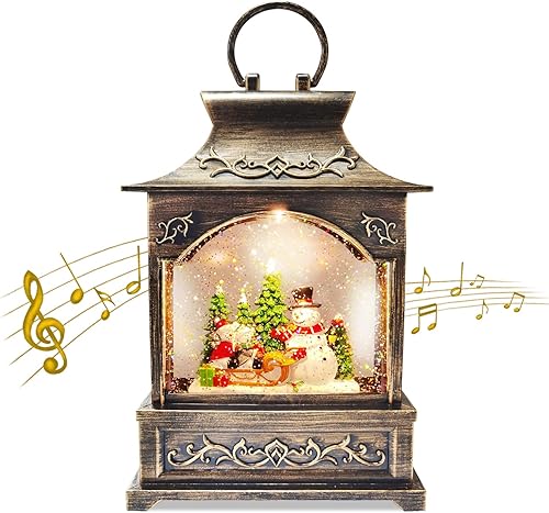 Globo de nieve de Navidad, globo de nieve iluminado, decoración navideña musical de globo de nieve con purpurina giratoria, muñeco de nieve con