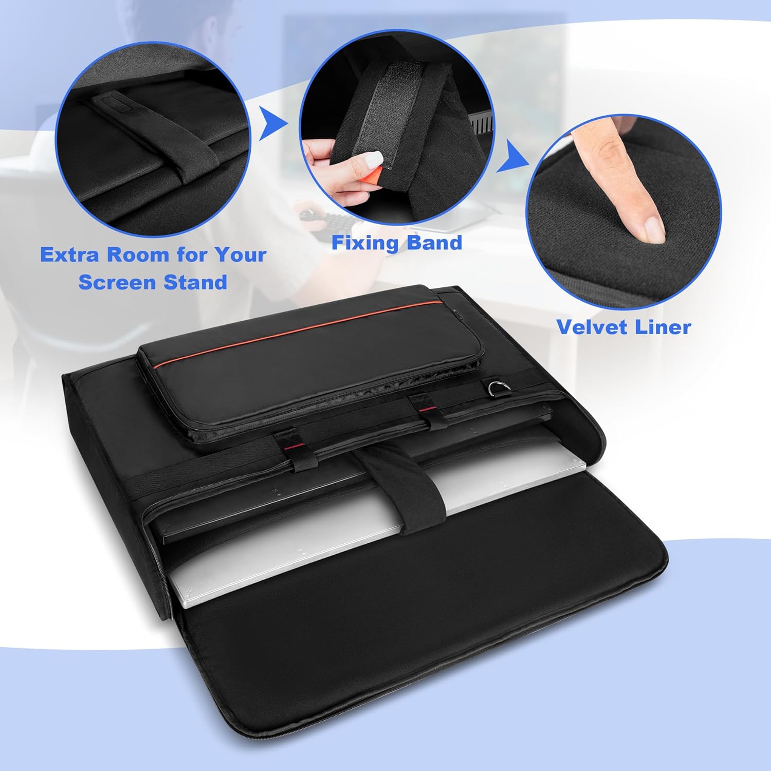 Trunab Portable Monitor Carrying Case, 27-32 Inch Computer Screen Padded Bag Hold Up to 2 LCD Screens/TVs, Not Compatible with iMac, with Accessories Pocket, PU Bottom, for Travel, Work, Transport