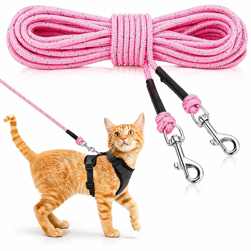 Guia refletiva longa para gatos Rypet em nylon, rosa, 15,24 m