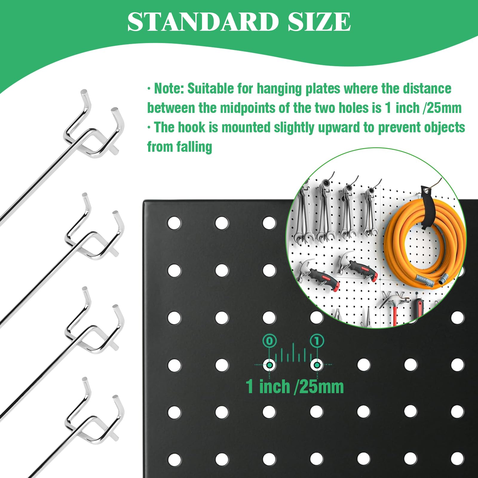 Juego de 50 ganchos para tablero de clavijas de 10 cm, ganchos de metal con paso de agujero de 2,5 mm, alambre de 4 mm de diámetro, gancho para colgar en la pared (plateado)