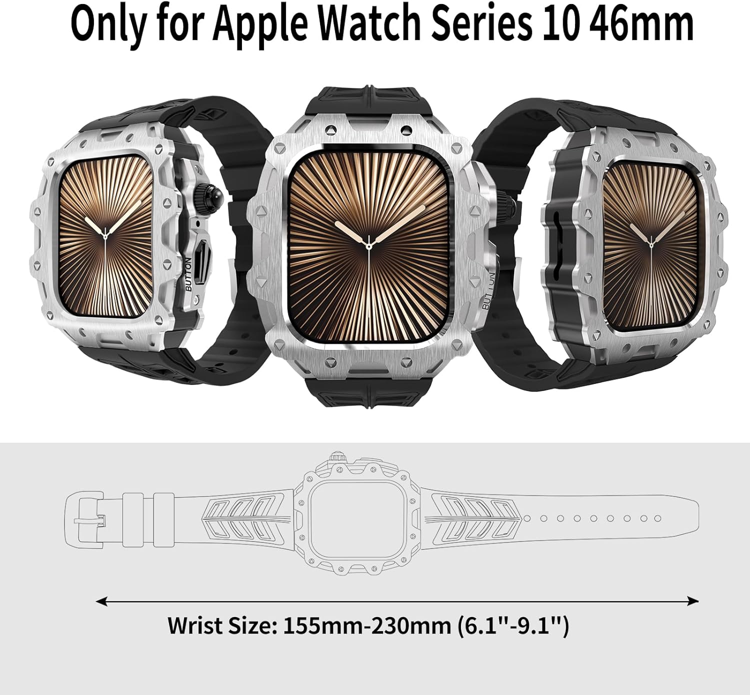 Luxury Rugged Case with Band for Apple Watch Series 11/10 46mm, Metal Alloy Military Protective Bumper Cover, Tactical Heavy Duty Full Body Protection for Men iWatch