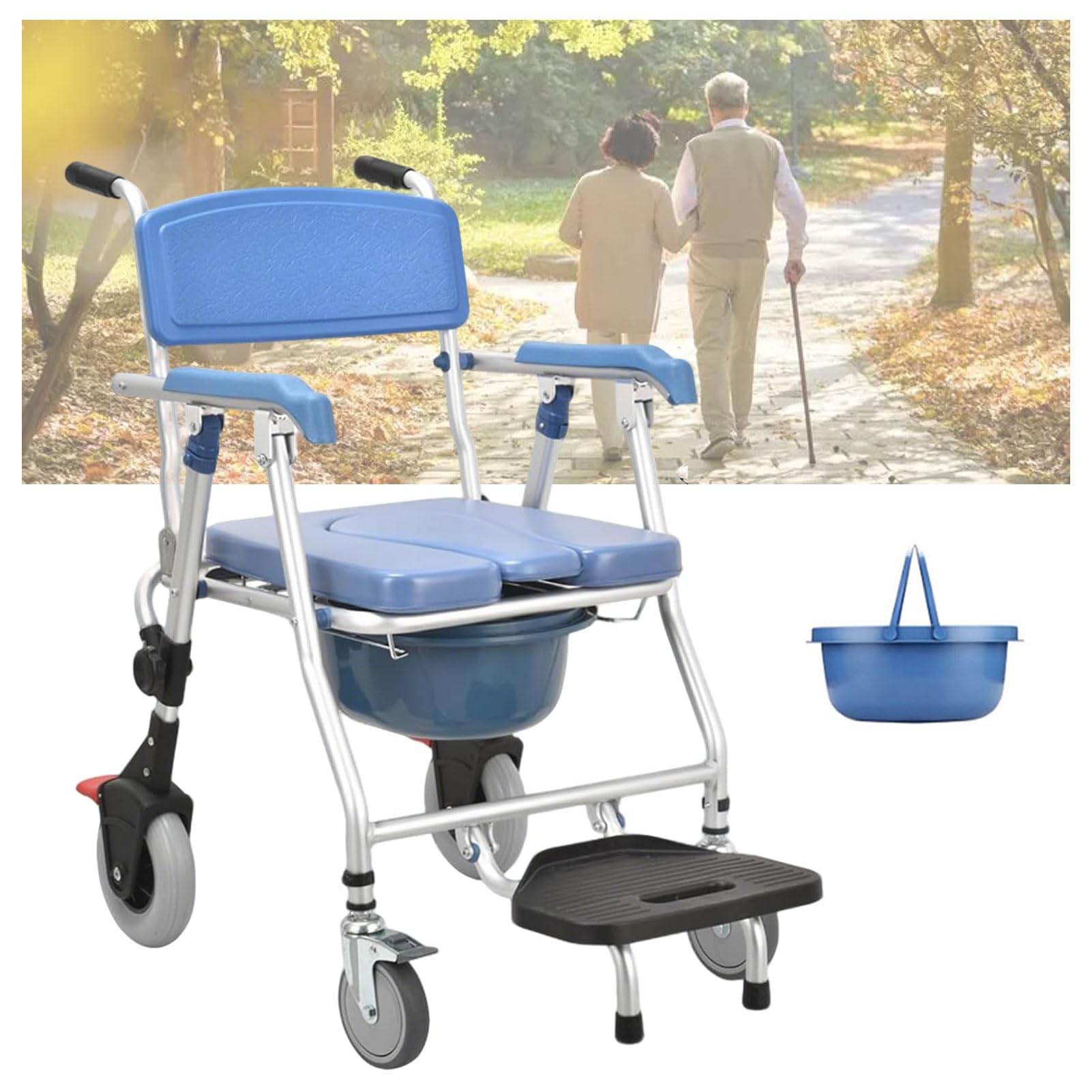 Silla para Ducha con Ruedas Plegable, Silla de Ducha para Personas Mayores con Reposabrazos y Respaldo para Personas Mayores, Embarazadas, Discapacitados, Carga Máxima 120 kg