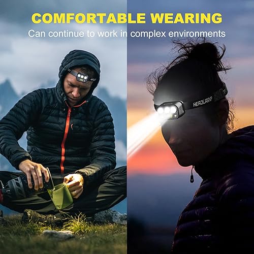 Miniatura 2 de PINSAI Faros delanteros superbrillantes, 7 modos de luz, con sensor de movimiento, LED, recargable, cómoda, para adultos y niños, diadema ligera y