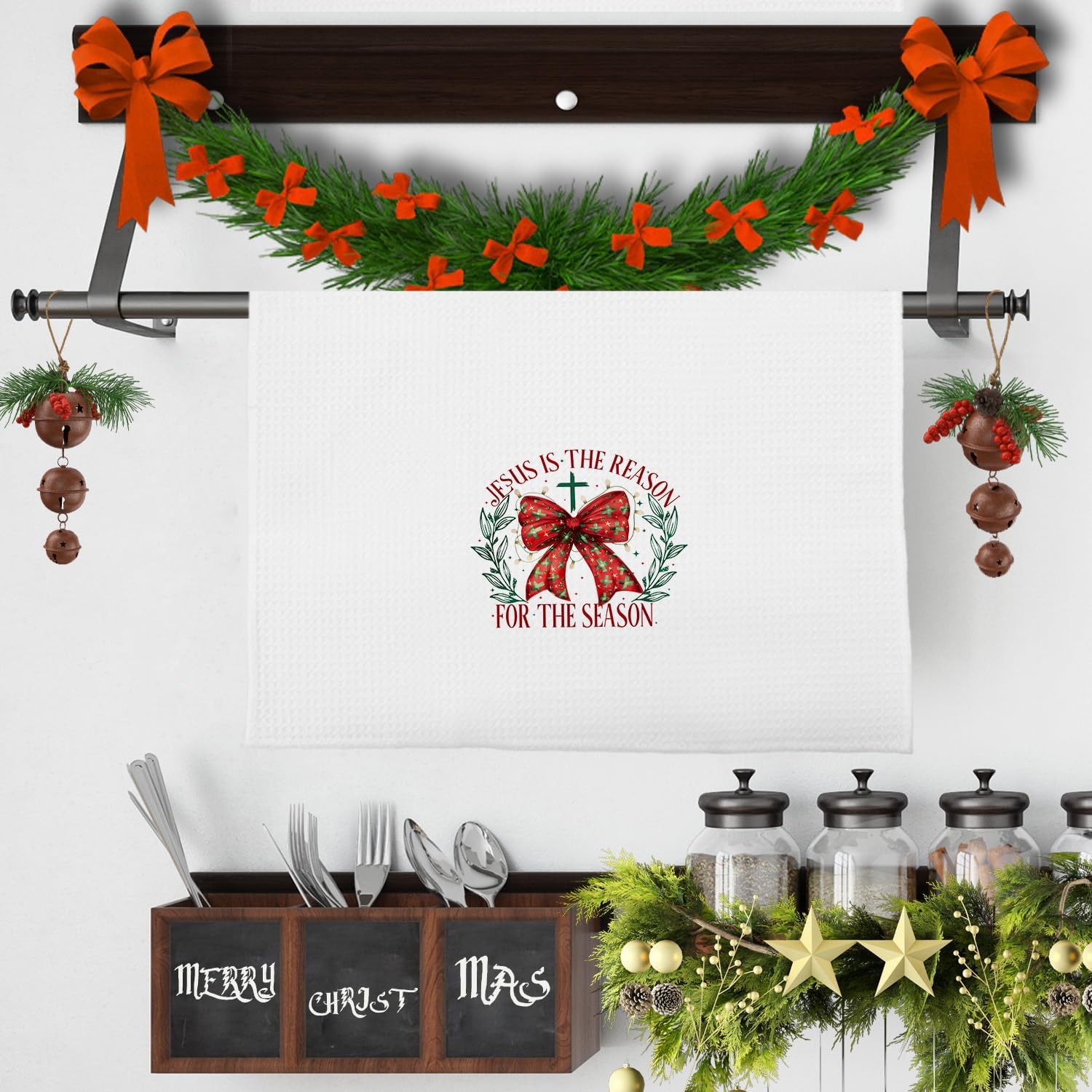 Christian Decorative Hand & Dish Towels - Jesus is The Reason for The Season, Christmas Kitchen & Bathroom Decor, 16x24 Inch - Image 2