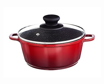 Nouvetta Die Cast Casserole with Lid(24 cm) and 4.5mm Thickness, Red & Black , with 5 Years Warranty