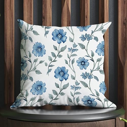 Mughal - Funda de almohada de flor en monzón, diseño de loto azul, funda de cojín moderna, decorativa, decoración del hogar para sofá, cama,
