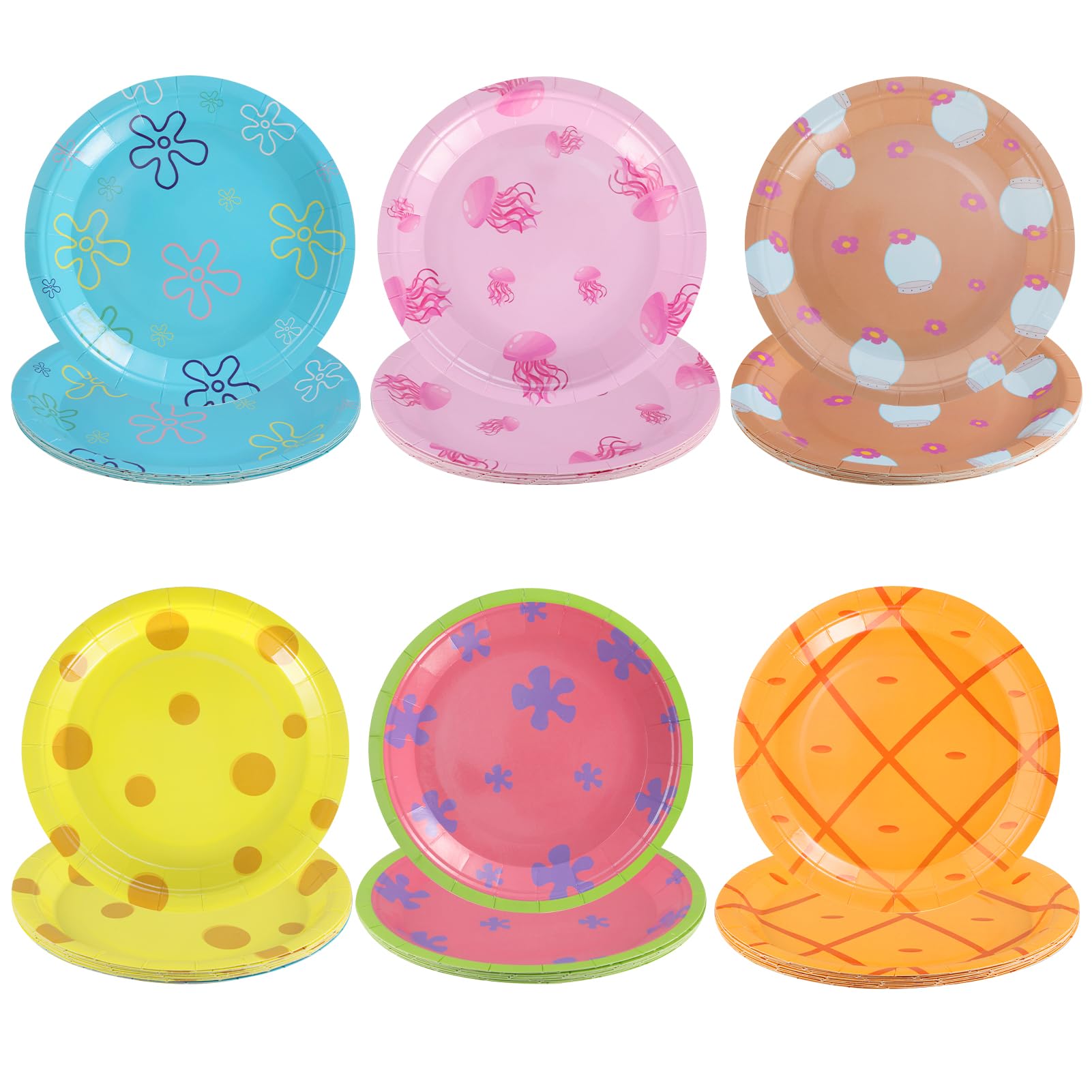 60 Pcs 7 Inch Yellow Sponge Cartoon Plates Yellow Sponge Theme Party Supplies Disposable Dinner Plate Ocean Paper Plates for Birthday Baby Shower