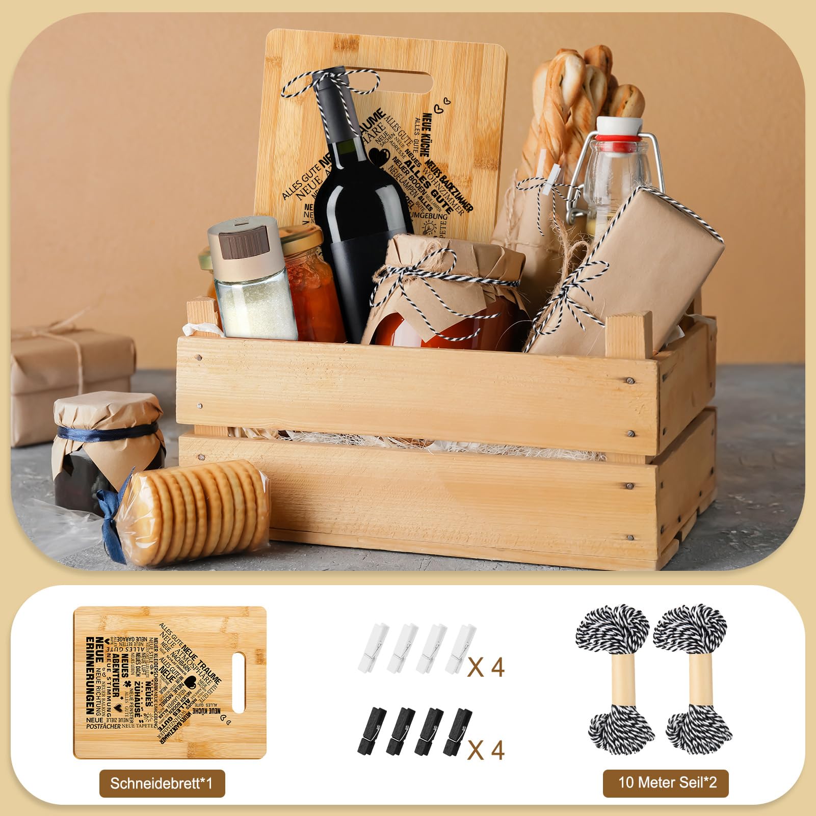 20-teiliges Geschenk-Set zum Einzug, graviertes Schneidebrett/Suppenlöffel, einzigartige Küchenutensilien, Geschenk-Set für neues Zuhause