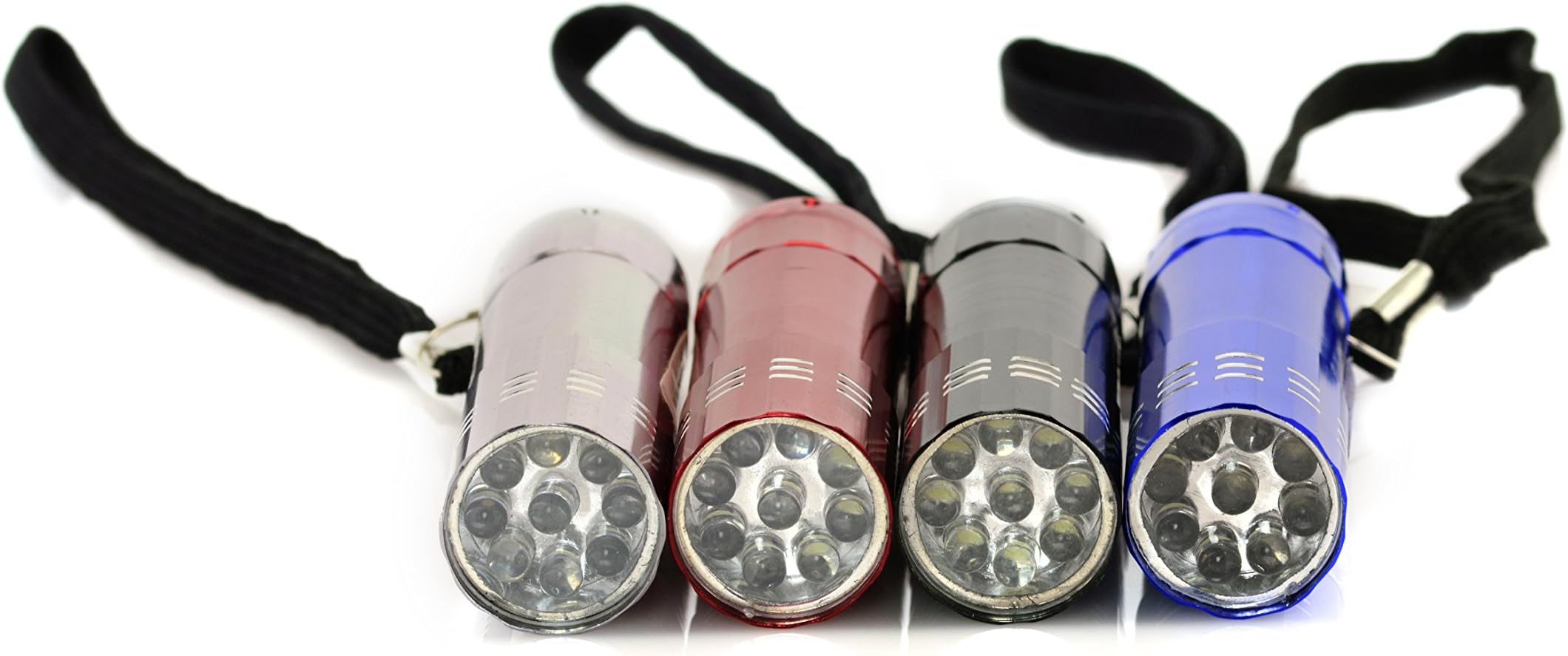 LumiBrite LED Flashlight 4 PackStandard Sleek Shock-Proof Aluminum Casing, Weather Resistant (4 Pack - Assorted Colors, Batteries Not Included))