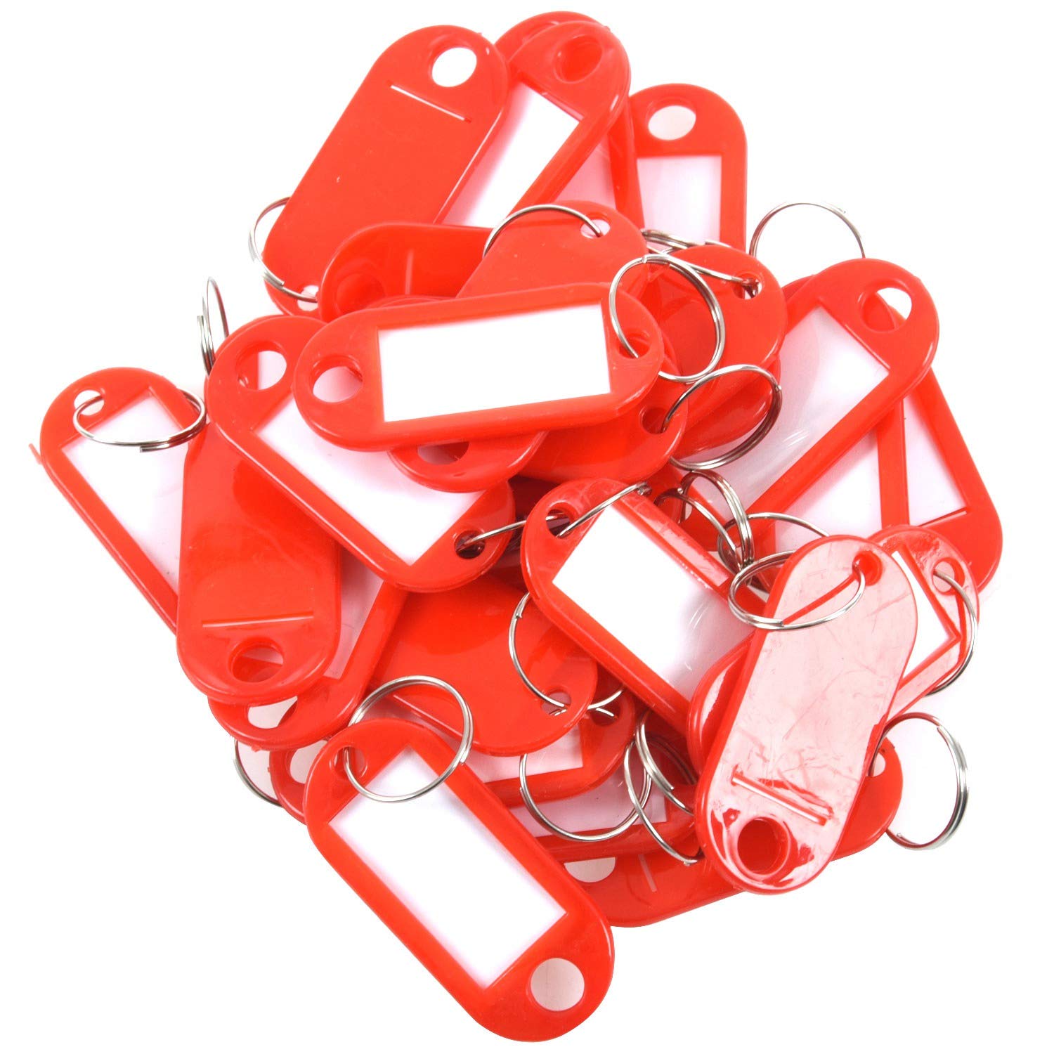 YOMAKAVI 30 Pieces Plastic Key Holders for Luggage ID Tag Keyrings Name Plate, Colour: Red