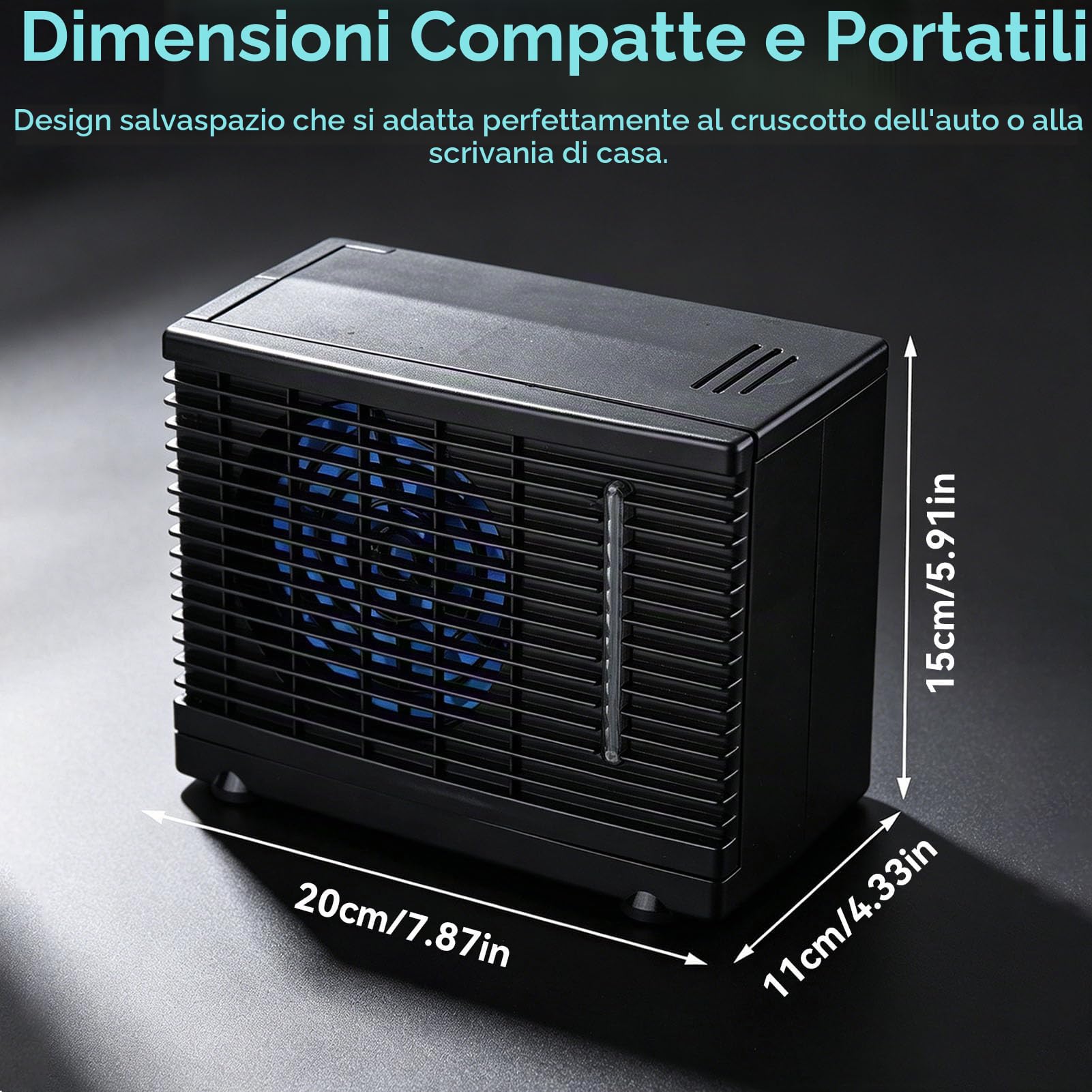 Condizionatore d'aria per auto da 12 V, mini ventola di raffreddamento ad acqua di raffreddamento ad aria portatile unità AC per estate e aree asciutte 20 x 11 x 15 cm