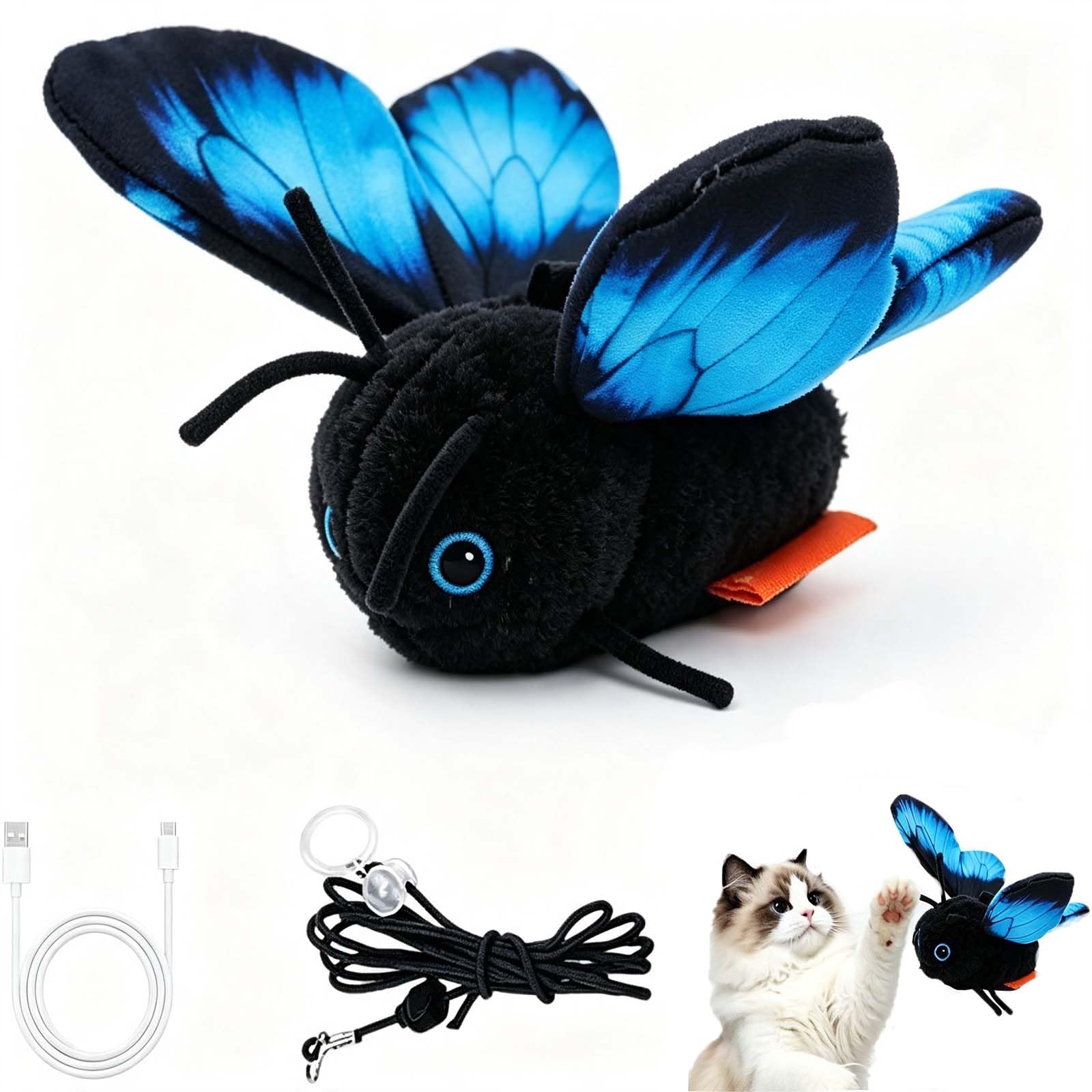 Smart Sensing Flapping Interactive Butterfly Cat Toy, Wings 3 Modes (blue)