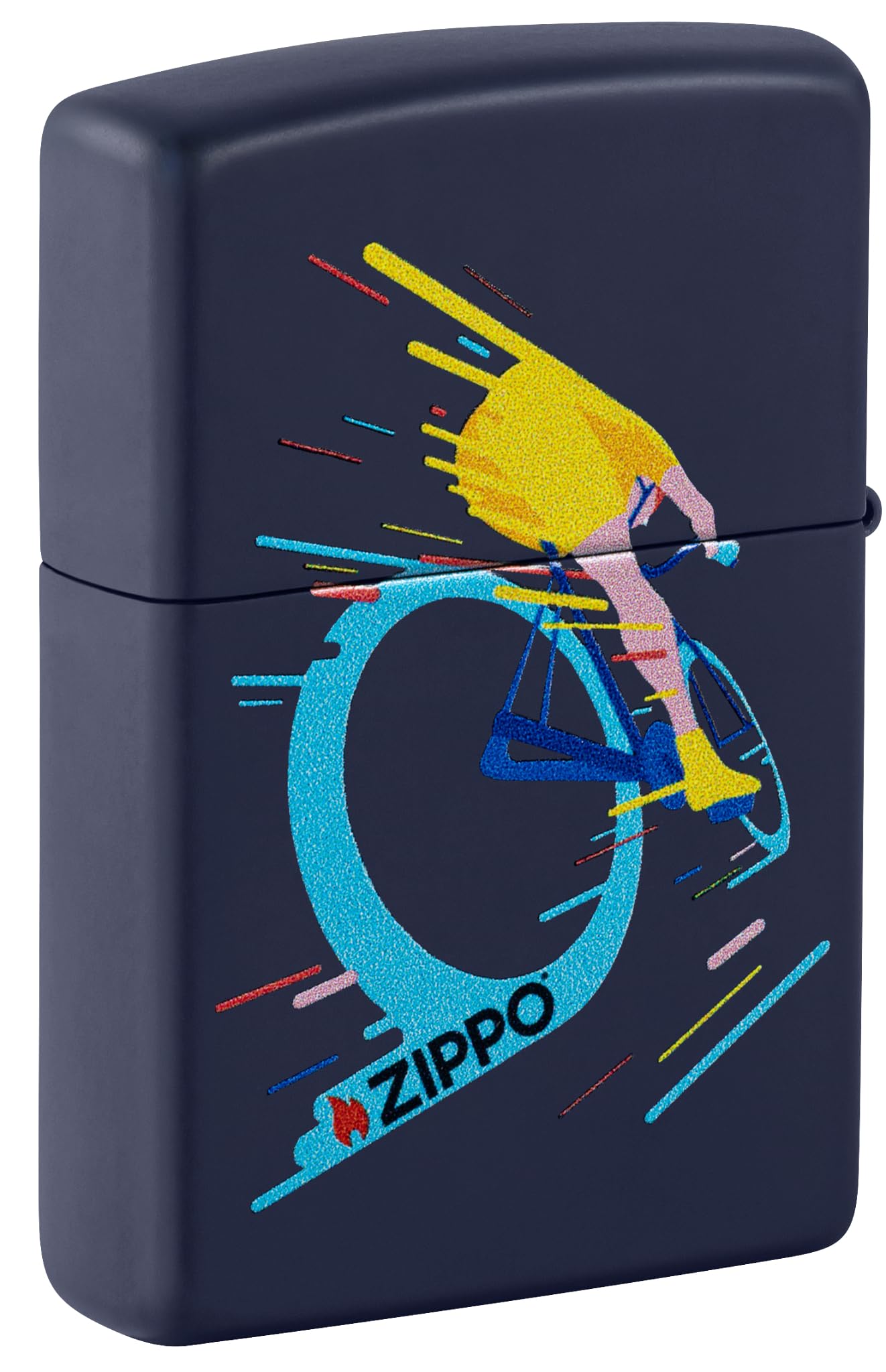 Zippo Cyclist Zapalniczka Sztormowa, Kolorowy Nadruk (Obustronny), do Napełniania, Wielokrotnego Użytku, Wiatroodporna Konstrukcja, Pudełko na Prezent, Wykonano w USA, Kolor Granatowy (Navy Matte)