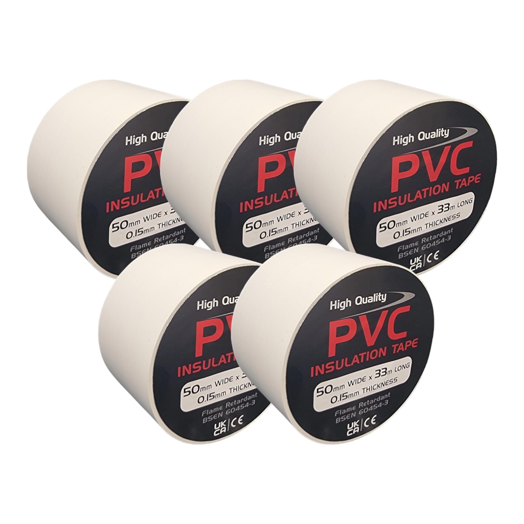 5 Rolls of White PVC Electrical Insulation Tape, 33m Long x 50mm Wide, Adhesive Insulating Tape for Protecting Electrical Wires