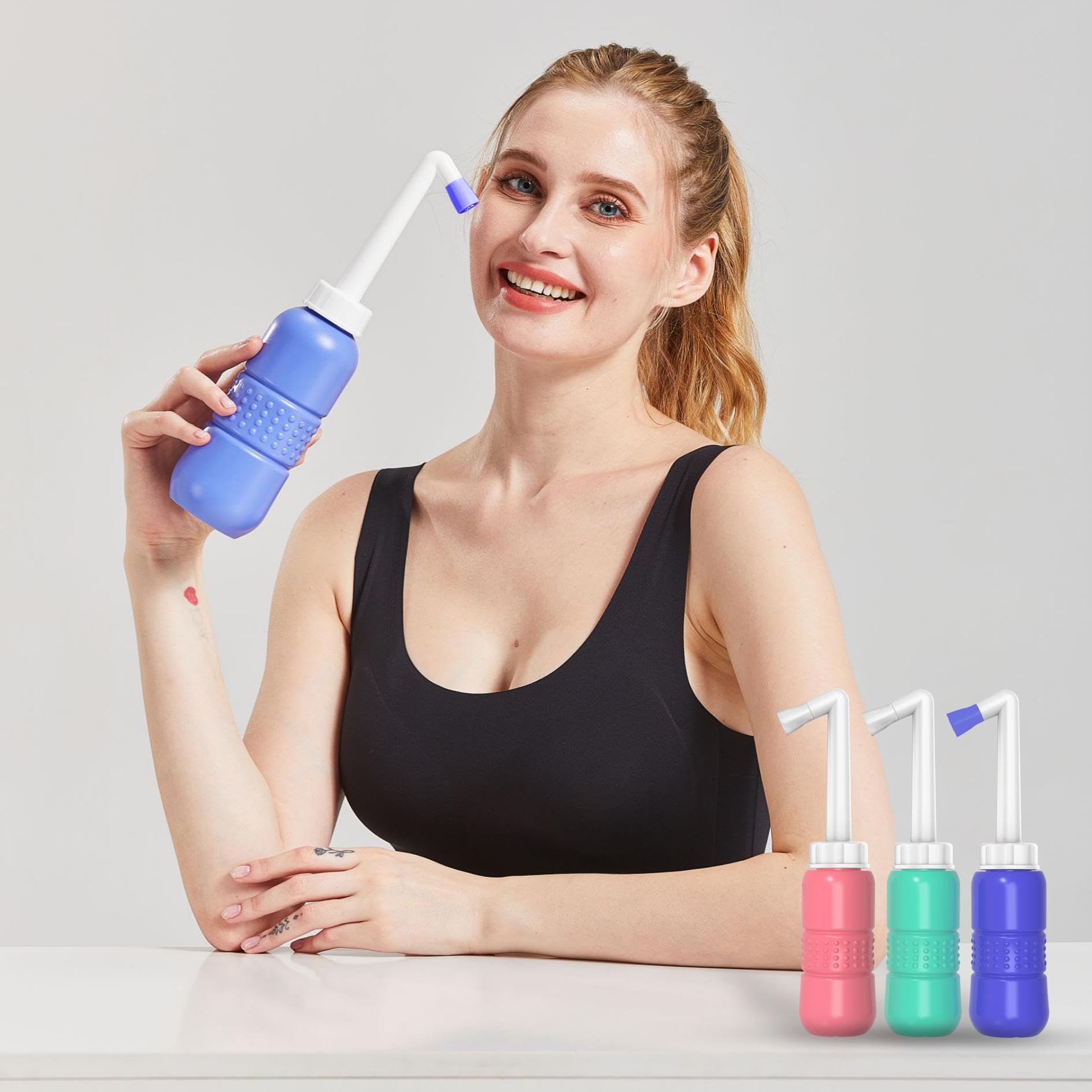 2 Pack 300ML Portable Bidet Blue Pink Travel Bidet Sprayer for Postpartum Menstrual Adults Kids Upside-Down Squeeze for — view 9