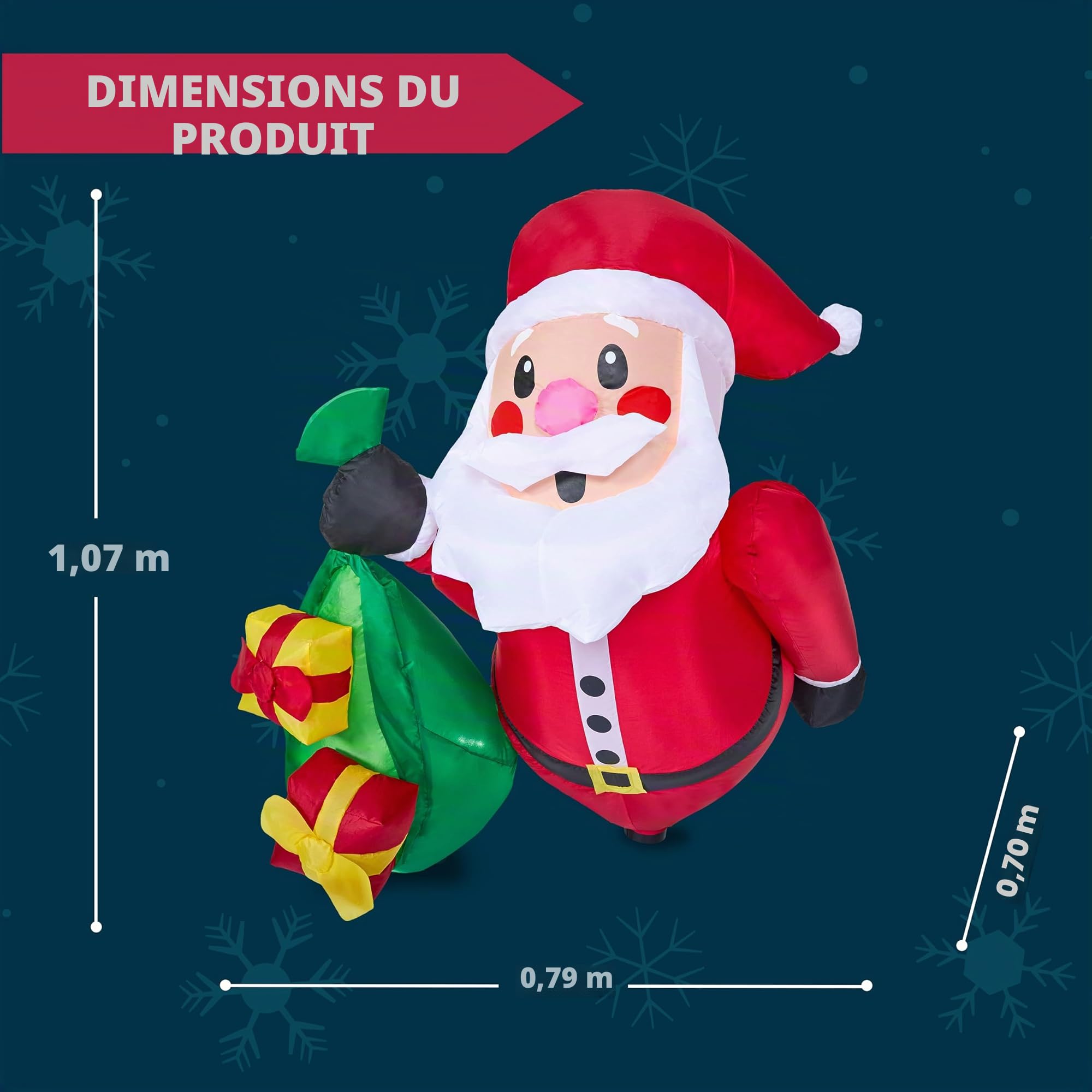 Joiedomi Père Noël Gonflable de 1,1 m de Haut avec Sacs Cadeaux sorti de la fenêtre, Gonflable avec LED intégrée pour décoration de fenêtre, fête de Noël en intérieur, extérieur, Cour, Jardin
