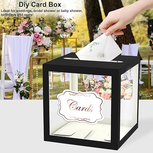 Miniatura 3 de WNINK Caja de tarjeta negra para fiestas, caja de regalo negra de 8.7 pulgadas, caja de dinero para cumpleaños, boda, baby shower, jubilación,
