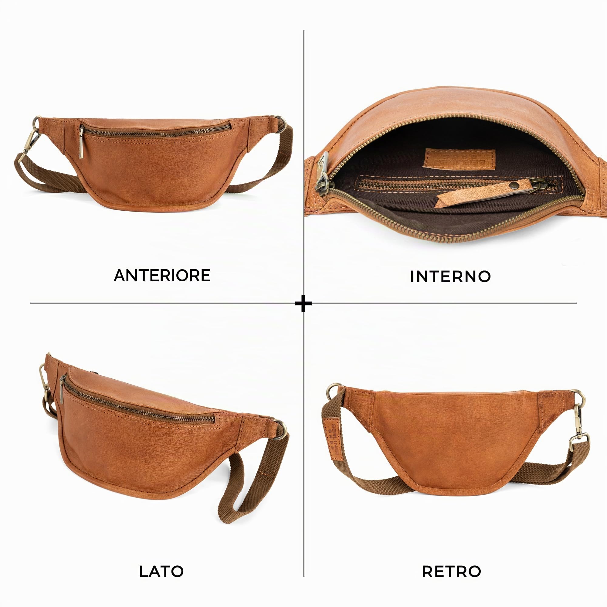 Berliner Bags Vintage Marsupio Donna Kai, Marsupio Uomo Pelle, Borsa Marsupio Donna Tracolla, Unisex - Marrone