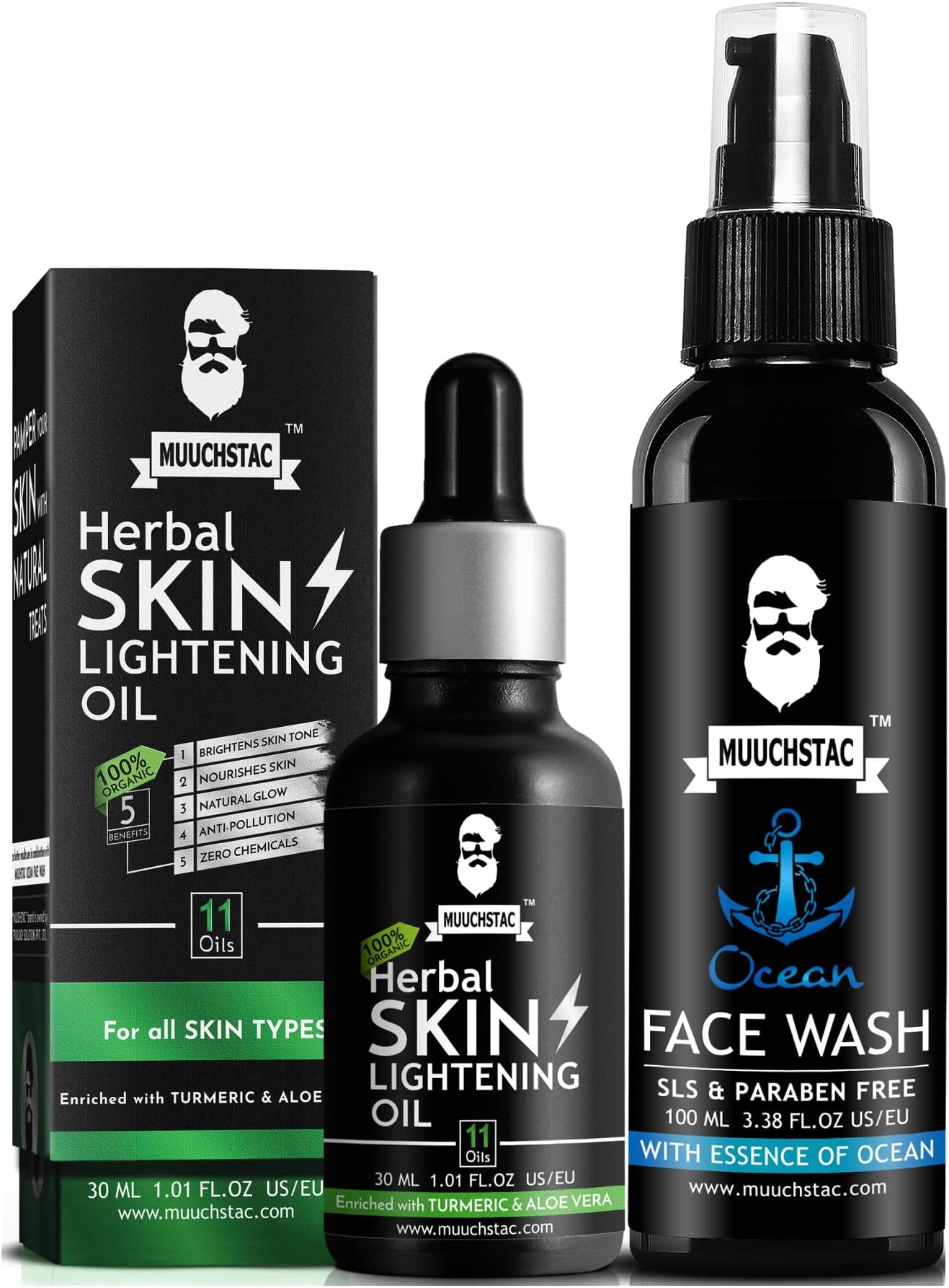 Muuchstac Face Care Kit - Skin Lightening Oil, 30ml & Ocean Face Wash, 100 ml