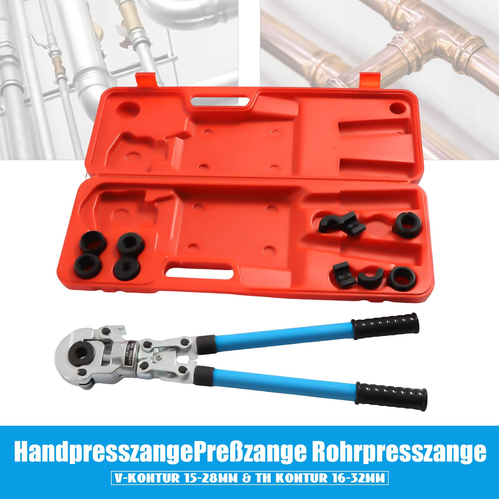 Set di pinze crimpatrici 9 in 1, set di pinze per tubi in acciaio inox, pinza crimpatrice girevole a 360°, per tubi di plastica in alluminio, 6T