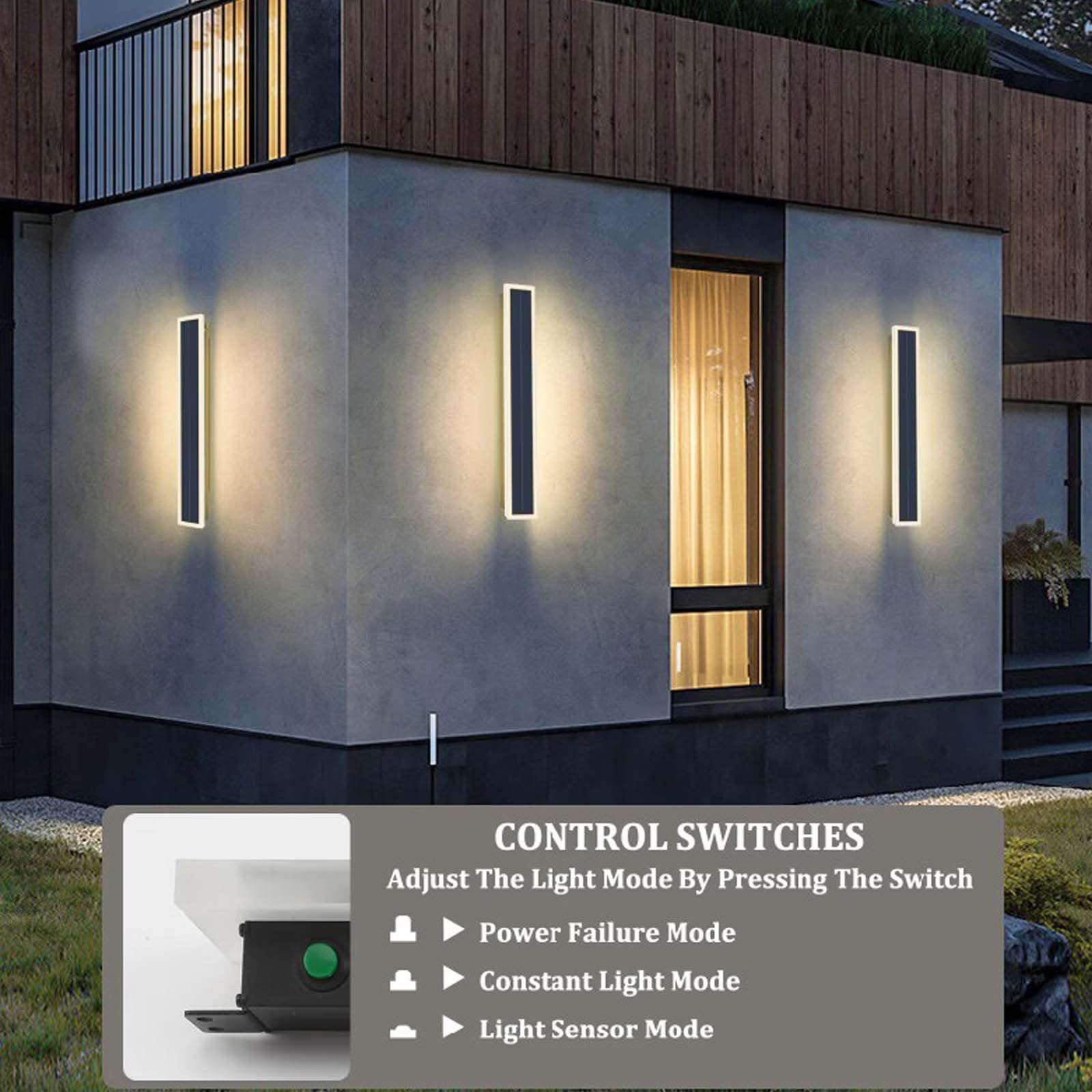 Lange Wandleuchte Aussen Solarbetriebene LED Wandlampe Kabellos, 10W Solar Außenwandleuchte IP65 Wasserdichte Schwarz Wandbeleuchtung Außen für Villa Porch Veranda, Neutralweiß 4500K
