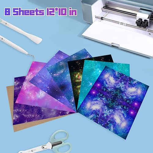 Miniatura 4 de HTVRONT Vinilo de transferencia de calor de galaxia, paquete de 7 vinilos para planchar con cielo estrellado de 12 x 10 pulgadas para camisetas,