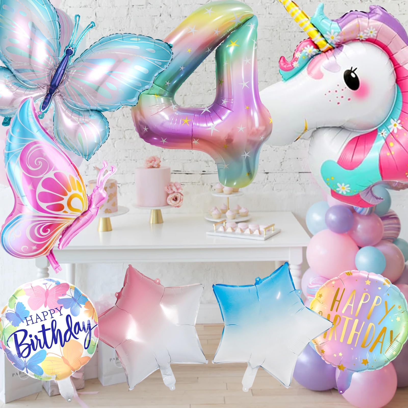 Set Palloncini Unicorno 3D Per Festa Compleanno Ragazze - 11 Pezzi Con Striscione E Palloncini Arcobaleno - 6