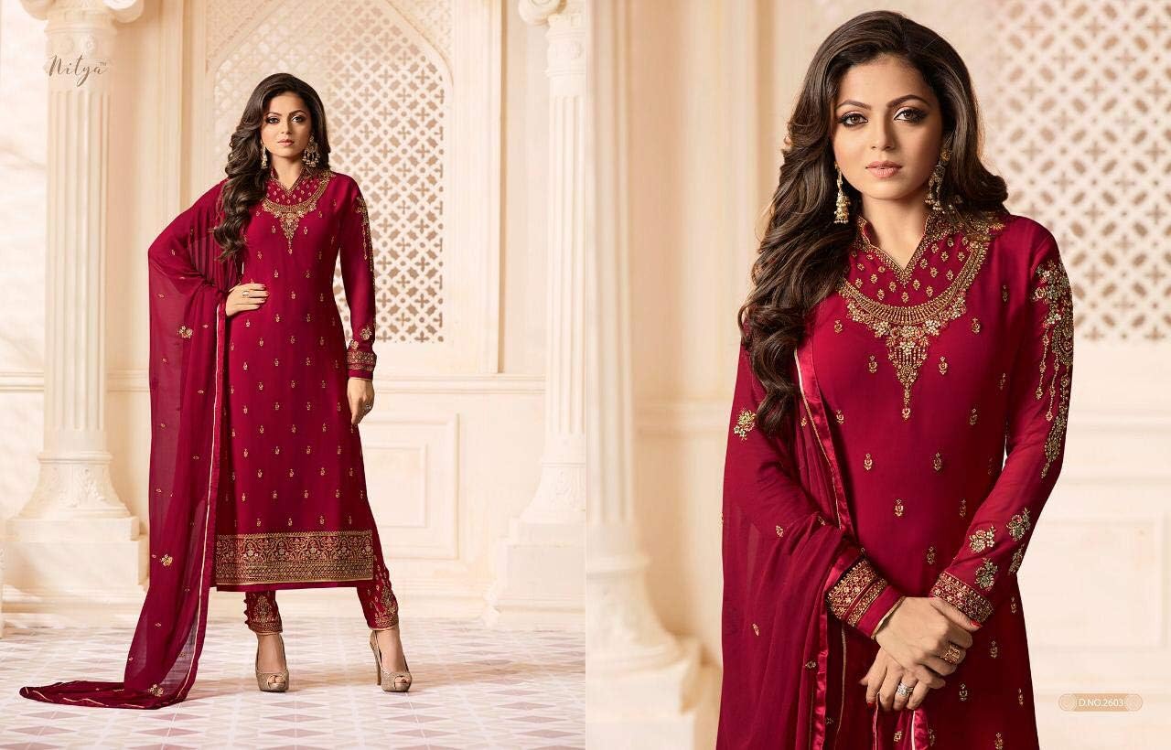women's ready to wear georgette embroidered straight style salwar kameez 2601