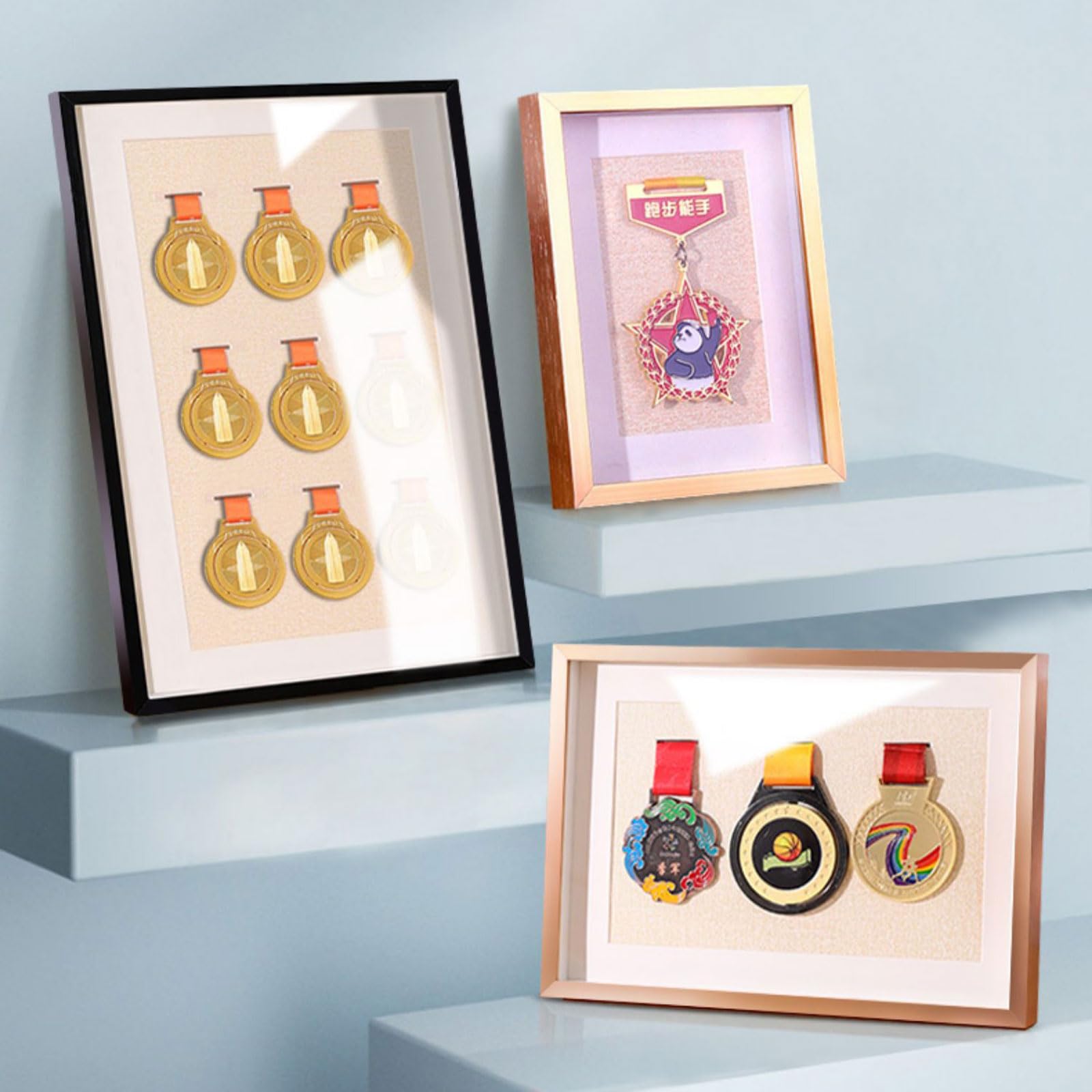 Drewniana ramka do ekspozycji medali sportowych, Aluminum Alloy 3D Medal Display Box Black Gold Multiple Sizes(Black,40 * 40 cm (9 medals))