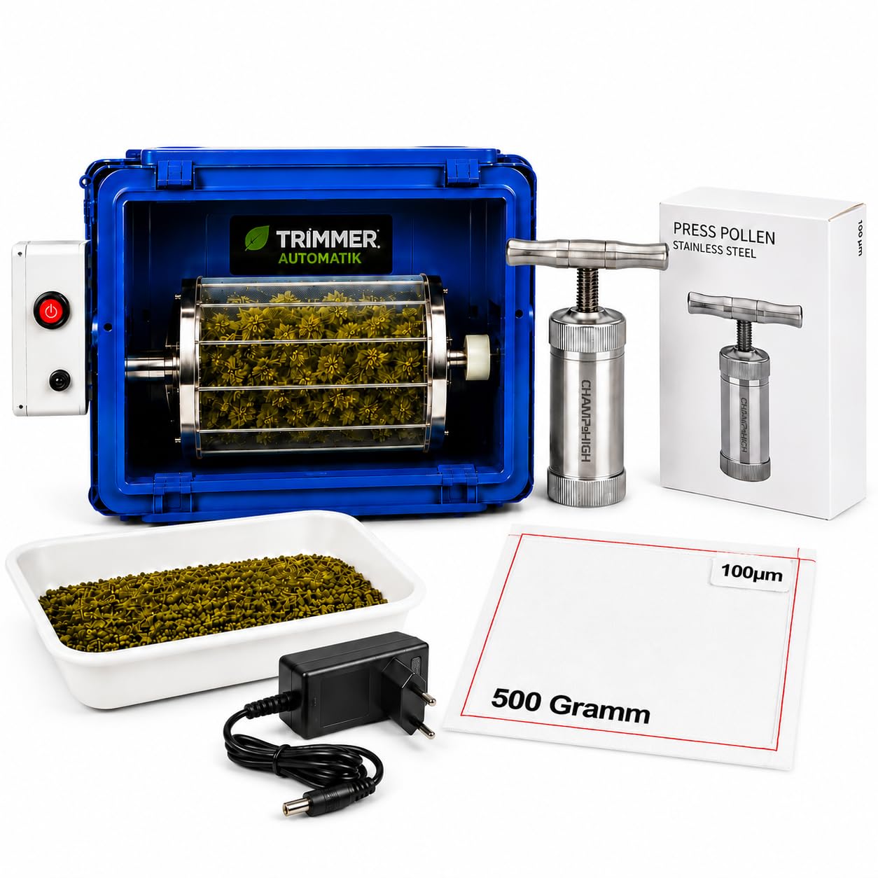 Weedness Máquina de polen 500 gramos XL Set – Polm Shaker restos de cosecha secado procesamiento trituradora trituradora extractor de polen