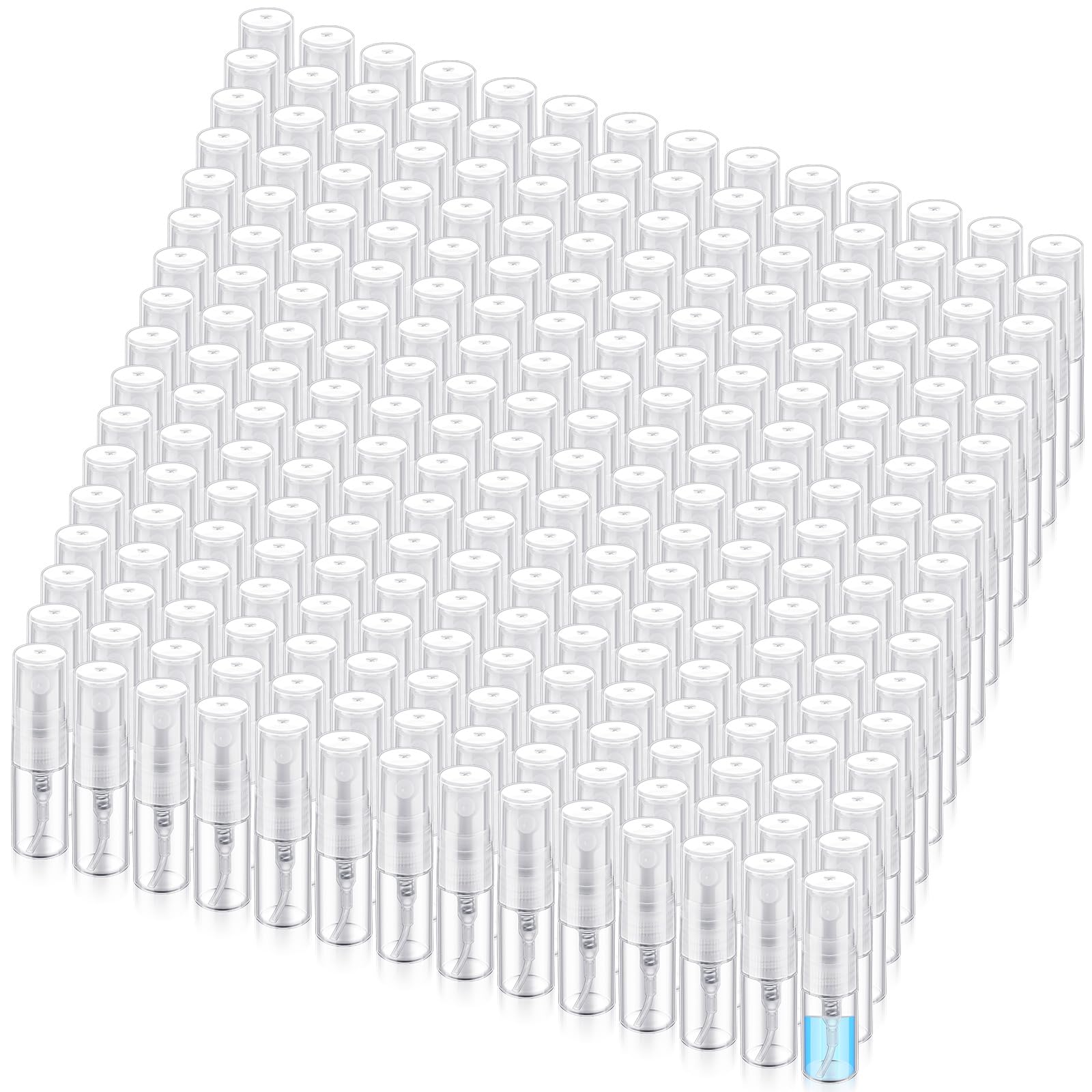 Zhehao 200 Pcs Mini Spray Bottles 2 ml Clear Glass Perfume Bottles Refillable Fine Mist Perfume Atomizer Portable Empty Sample Containers for Cleaning, Essential Oils, Travel (Clear Cap)