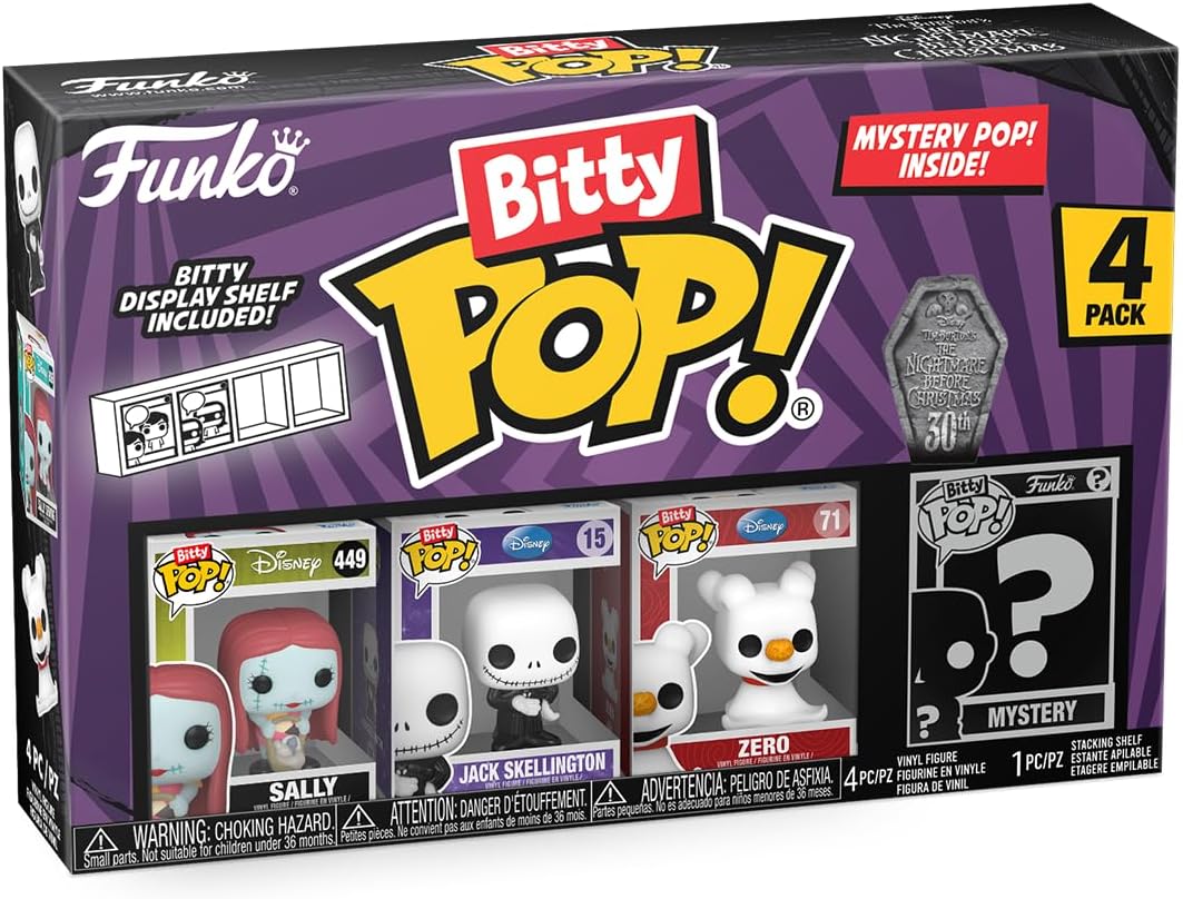 Funko Bitty Pop the Nightmare Before Christmas - Sally, Jack Skellington, Zero and A Surprise Mystery Mini Figure - 0.9 Inch (2.2 Cm) Collectable - Stackable Display Shelf Included