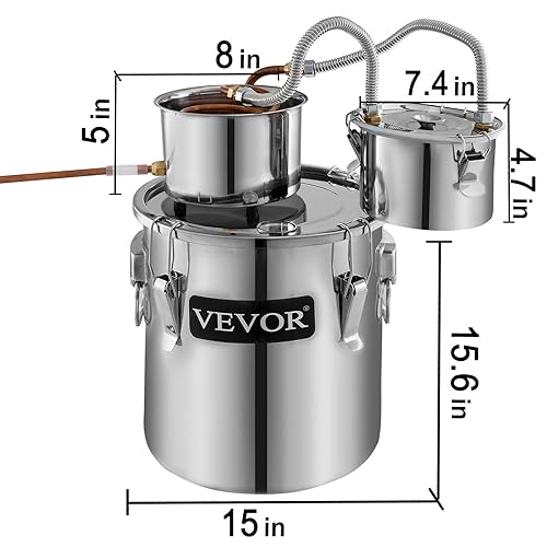 Miniatura 7 de VEVOR Alcohol Still Destilador de alcohol de acero inoxidable con tubo de cobre y termómetro integrado y bomba de agua kit de preparación casera de