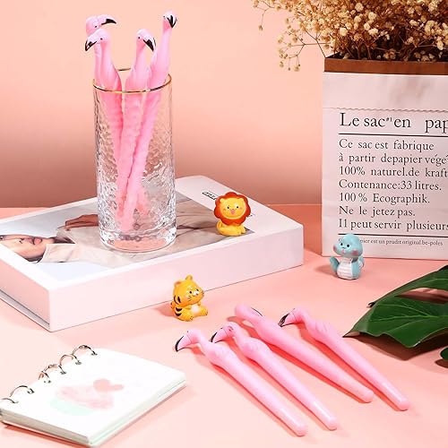 Miniatura 6 de 12 bolígrafos de flamenco de regalo, bolígrafo creativo de flamenco, bolígrafo de plástico rosa de goma, tinta negra, 0.020 in para niños, mujeres,