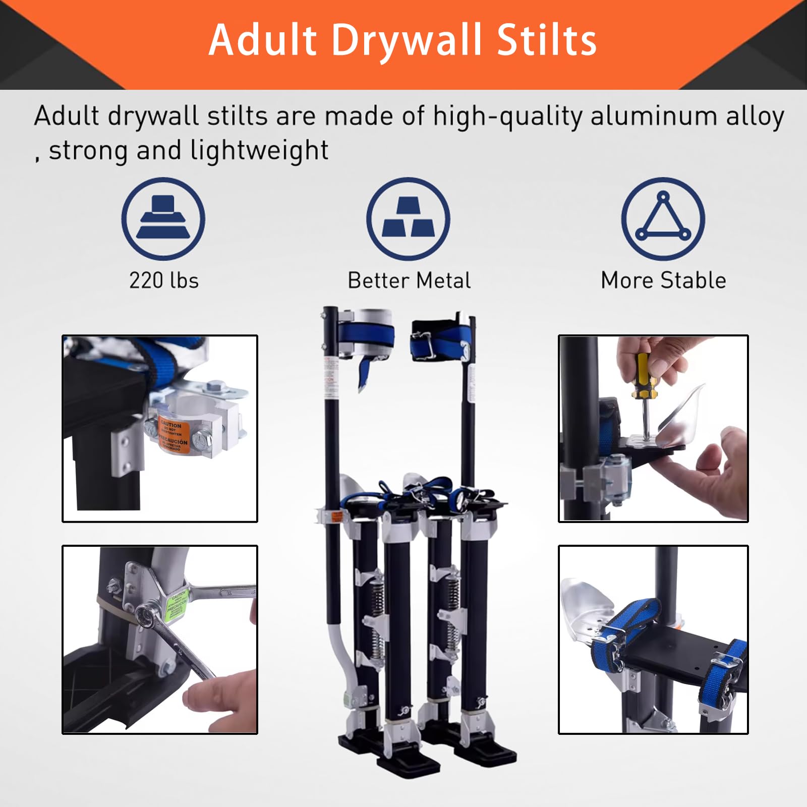 48"- 64" Trockenbau-Kletterstelzen für Erwachsene, Starkes und leichtes Aluminium zum Malen und Laubschneiden in der Höhe, belastbar über 220 Pfund,Silver