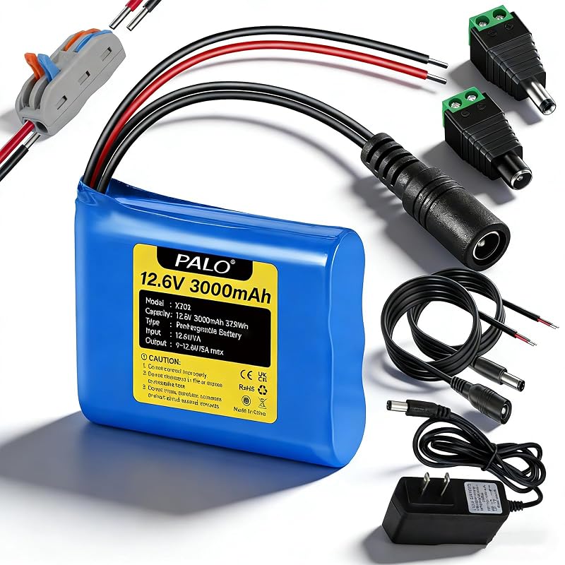 Bateria Recarregável Mspalocell 12 V 3000 mAh com Carregador e Cabos para Dispositivos 12 V