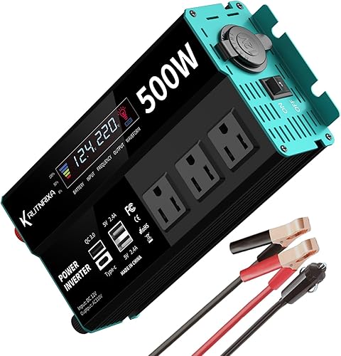 RUTNRIXA Inversores de corriente 500 W, 12 V CC a 110 V CA, convertidor para vehículos USB-CPD de 25 W, puertos de carga rápida, adaptador de