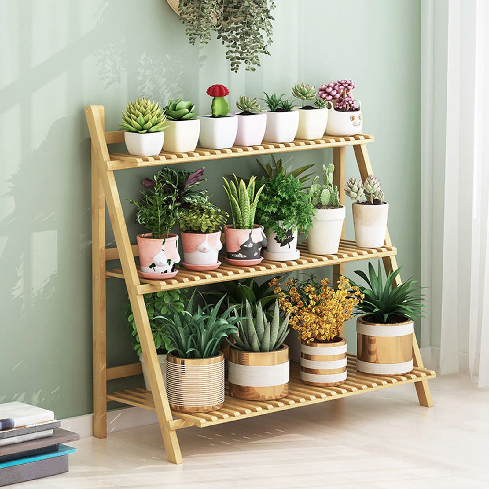 Étagère à plantes à plusieurs niveaux support en bambou intérieur extérieur