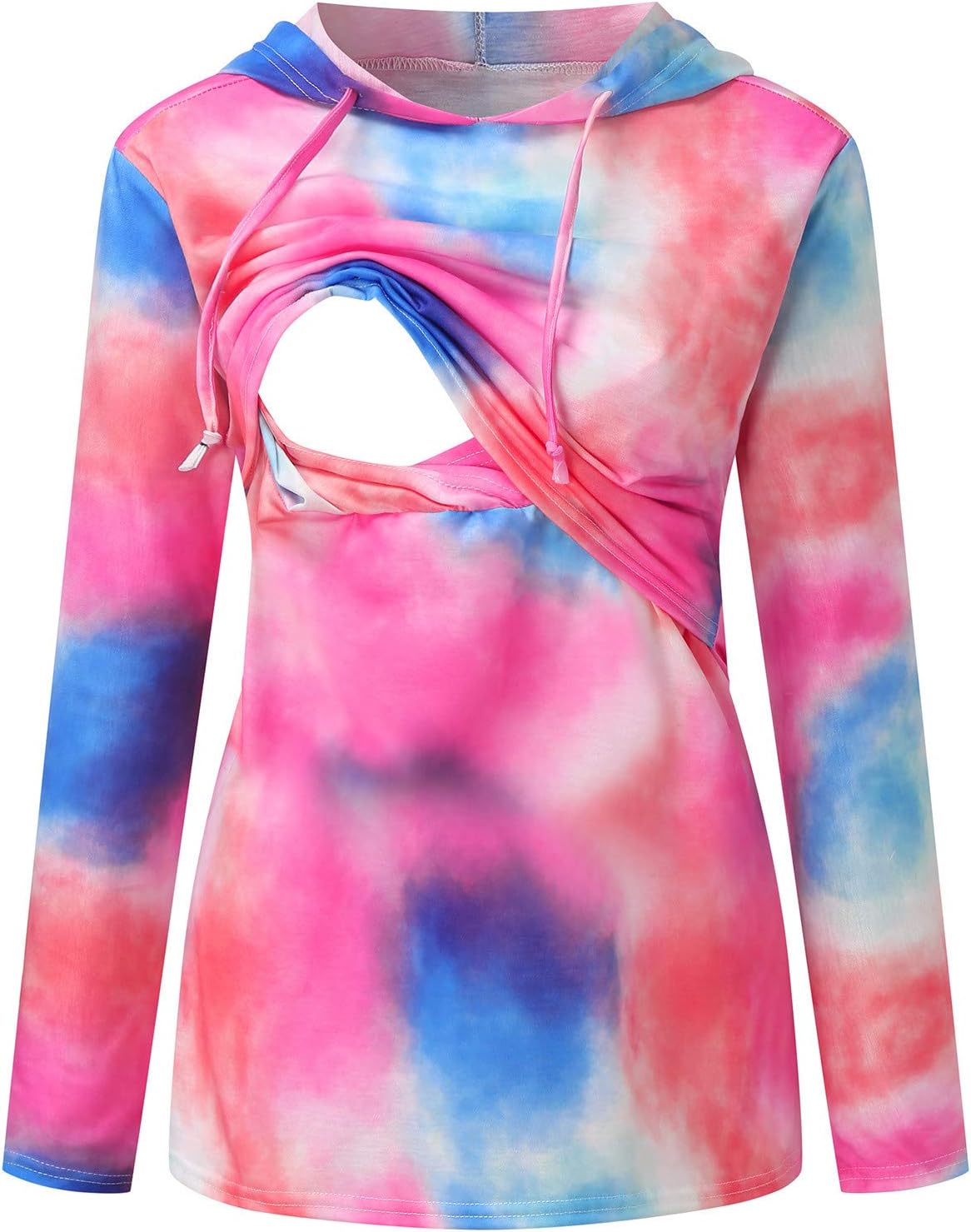 Pregnant Maternity Tops Blouse Women Clothes Mom Baby Hooded Tie-Dye Maternity Blouse Prenatal Pants (Multicolor, S)