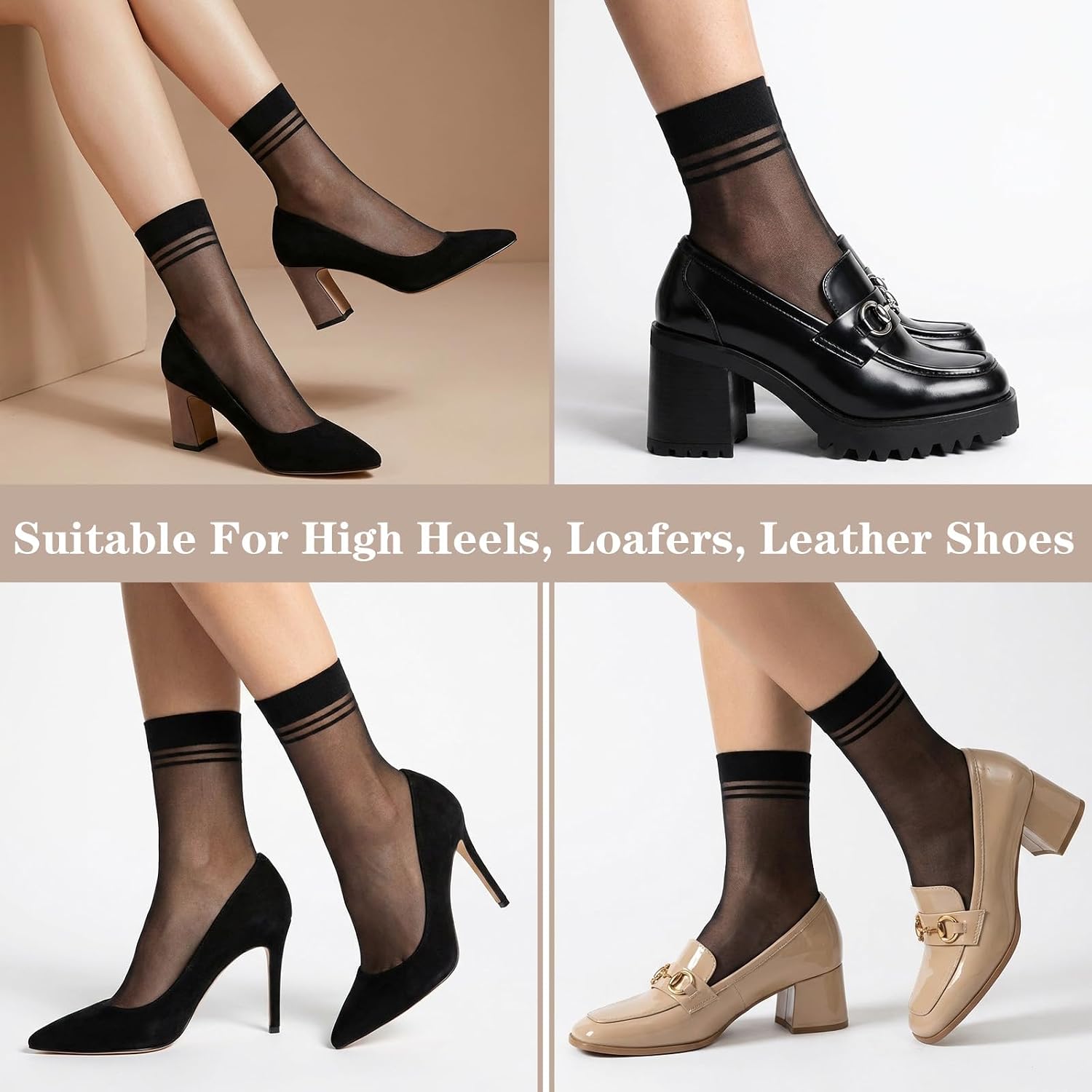 10 Pairs Sheer Socks Ankle Socks Women Thin Black Nylon-Socks Soft Summer Sheer Ankle Sock Stockings for Women One Size (Black)